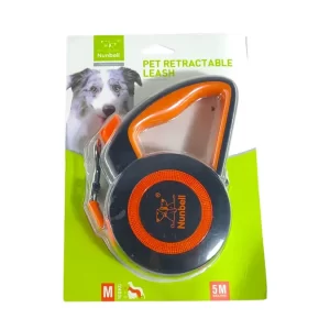 Samonavíjecí vodítko pro psy značky Nunbell v červené barvě, délka 5 metrů, velikost M, vhodné pro psy do 10 kg, balení s obrázkem psa.