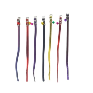 Barevné kočičí obojky s rolničkami, délka 22,5–28 cm, šířka 1 cm