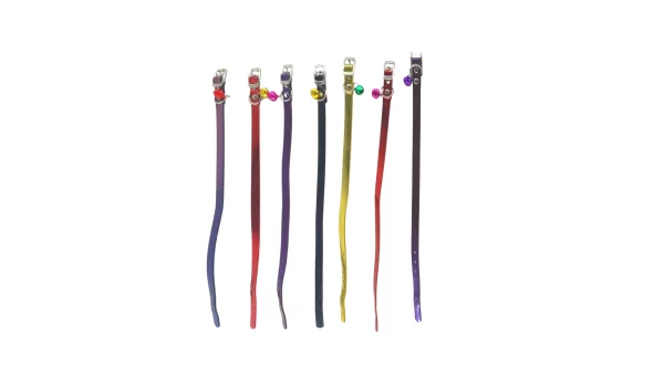 Barevné kočičí obojky s rolničkami, délka 22,5–28 cm, šířka 1 cm