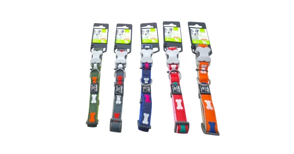Textilní obojek pro psy Nunbell s výšivkou kostiček, různé barvy, zelelný, šedý, modrý, růžový, oranýový, velikost M–L