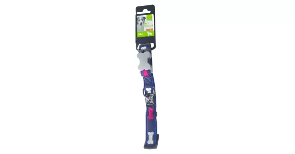 Textilní obojek pro psy Nunbell s výšivkou kostiček, tmavě modrý